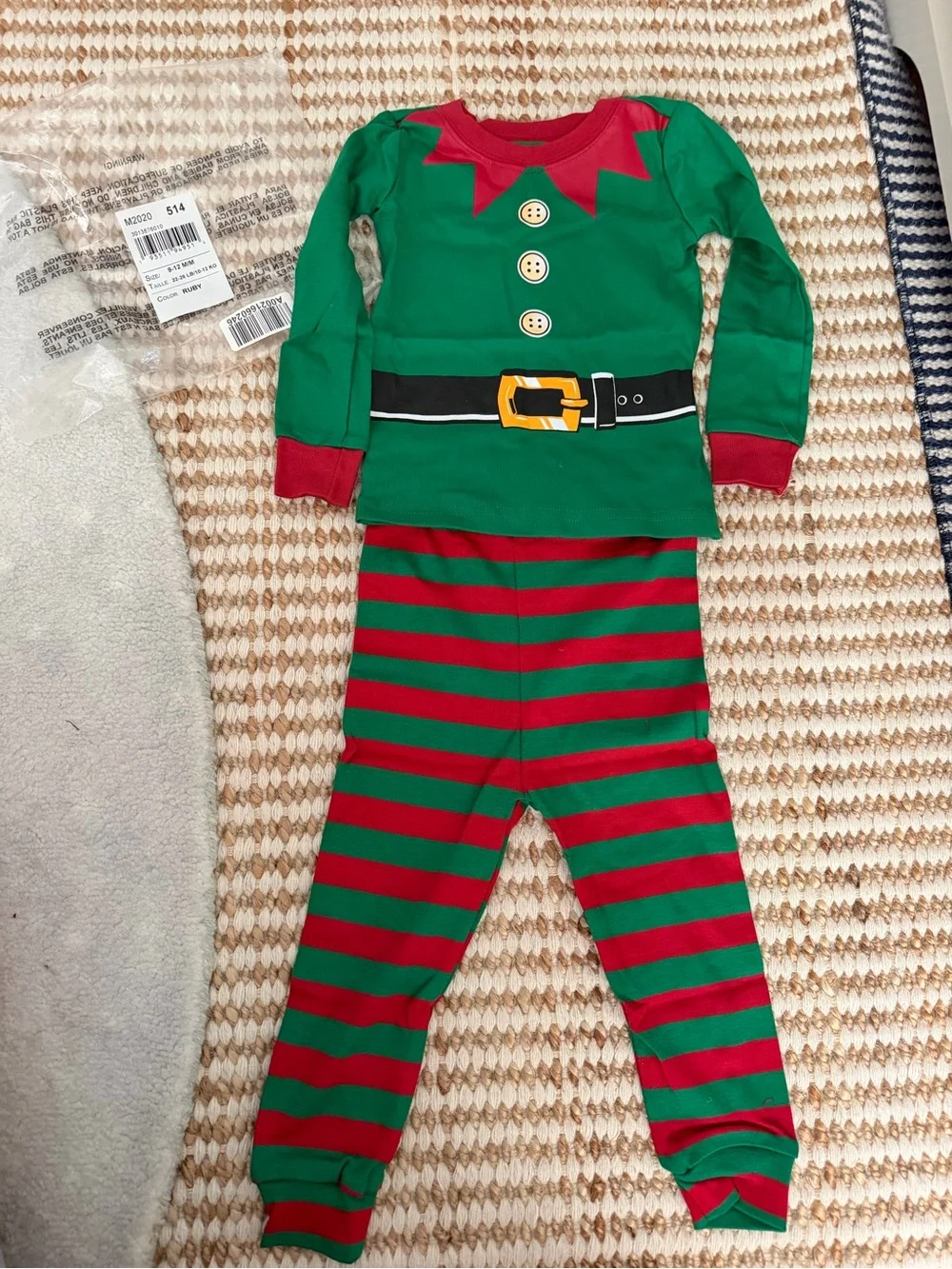 The Children's Place 2pc Cotton Elf Pajama Top & Pants Set 9-12M Striped